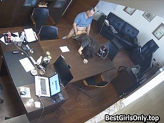 Russian nabob fucks secretary in the office overhead hidden cam