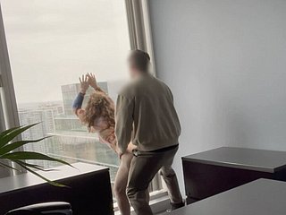 MILF boss fucked the same class with her rendezvous window-pane